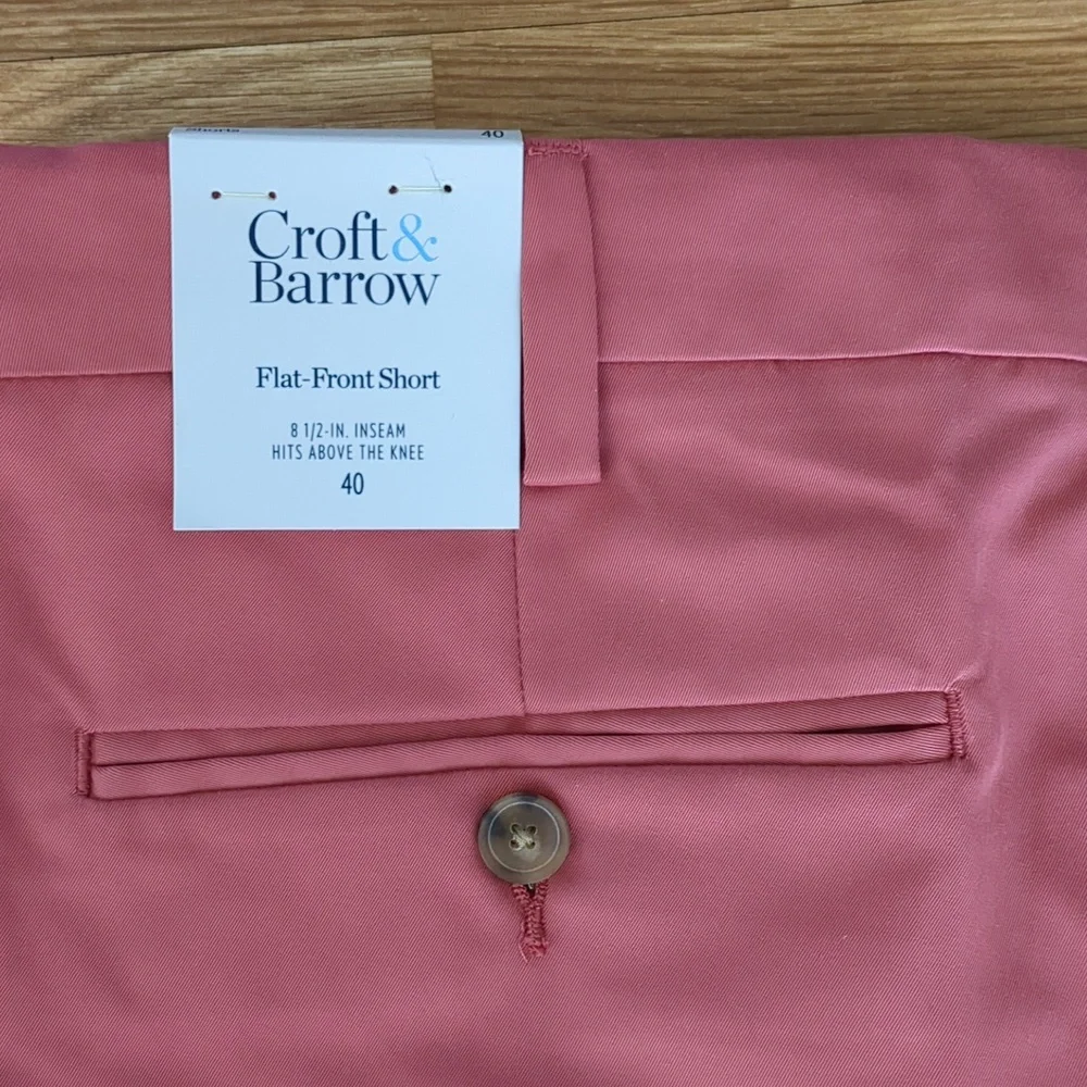 Mens Flat Front Shorts by Croft & Barrow, Coral Salmon Pink, Size 40, NEW, nwt